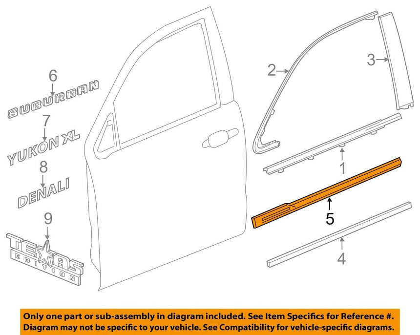 2015-2020 Cadillac Escalade Silver Front Passenger Door Molding OEM