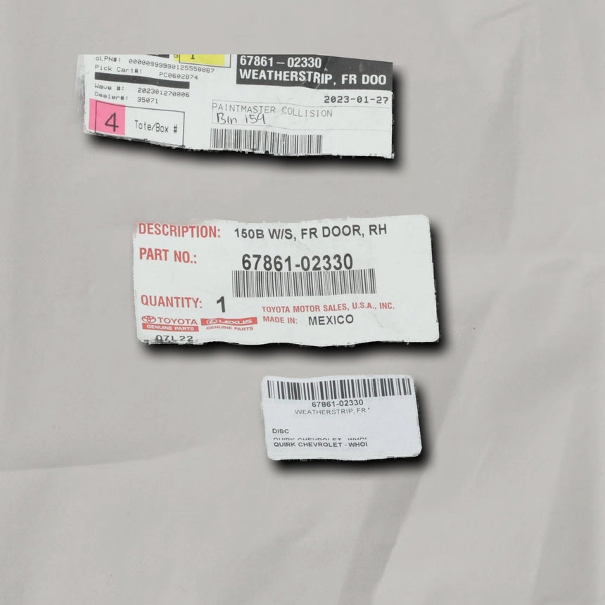 2020-2025 Toyota Corolla Sedan, us built. Passenger Side Front Door Weather Strip OEM