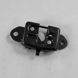 Upper-middle macro crop of rear gate latch on light grey wrinkled kraft paper