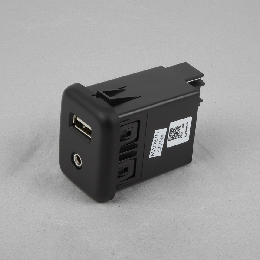 Close-up of GM OEM Jet Black Multimedia Receptacle